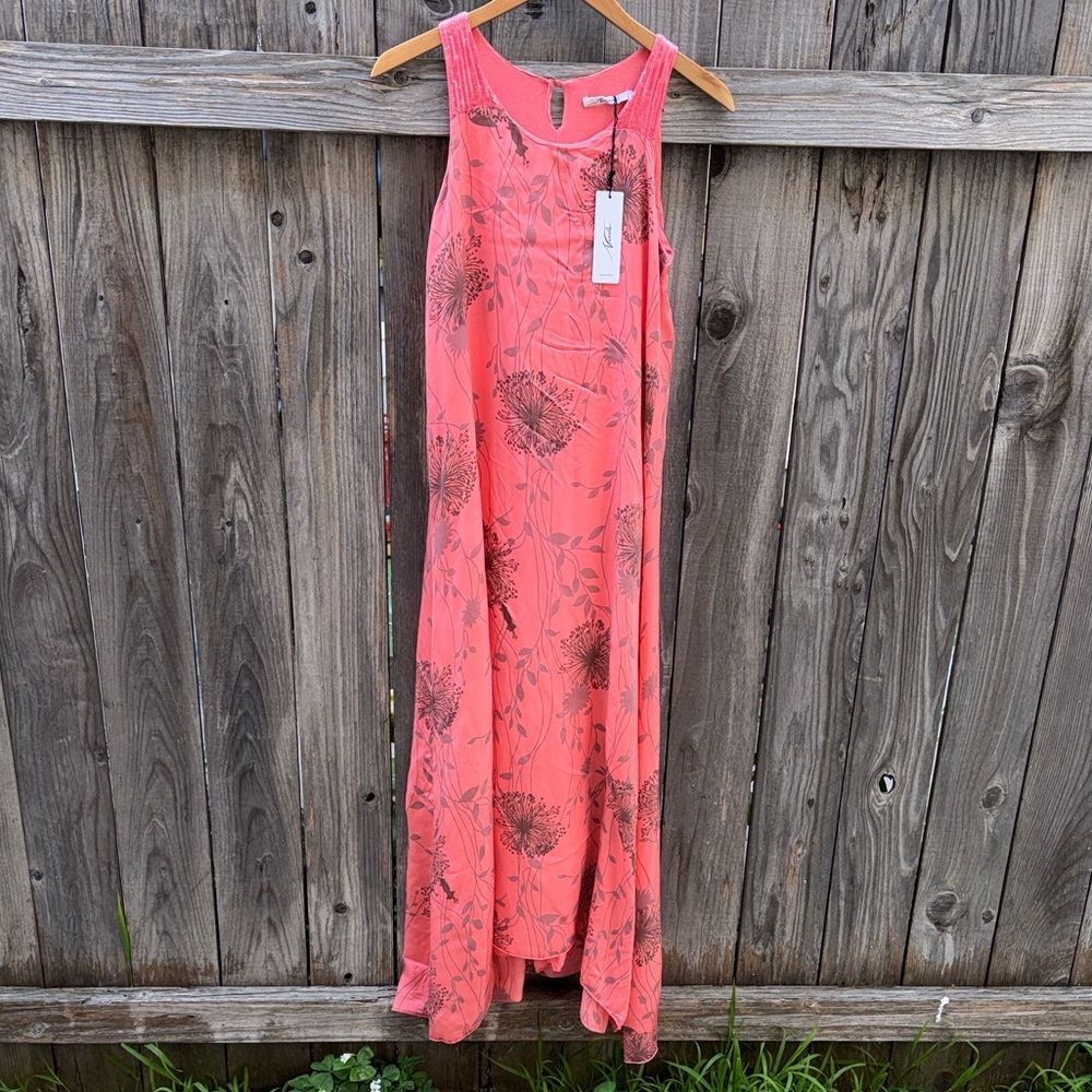 Nicole Italy Silk Assymetrical Maxi Floral Dress Sequin Fairy Whimsical Size Sm